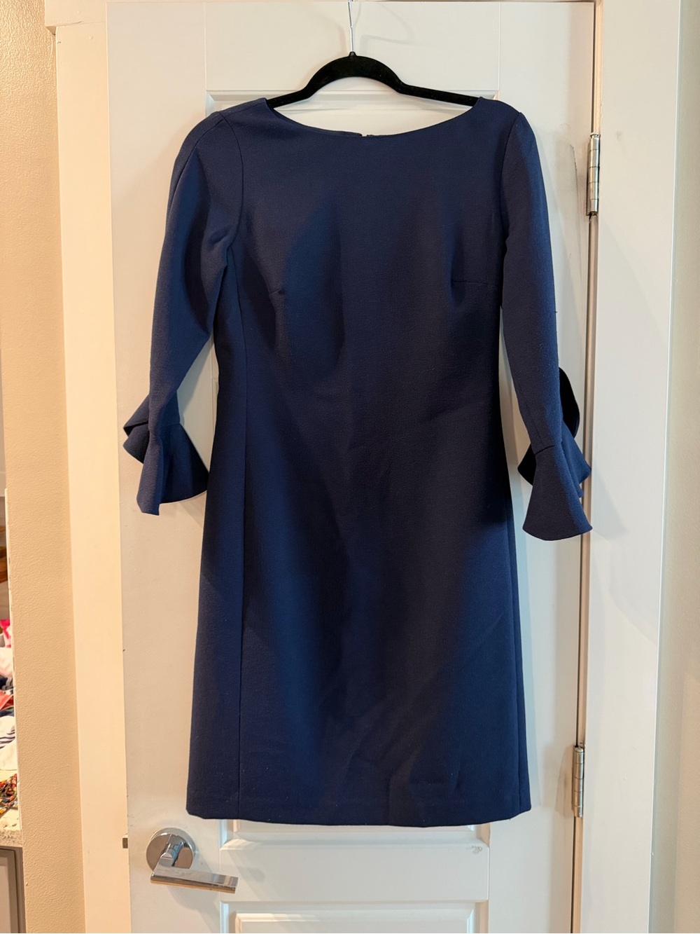 Karl Lagerfeld Navy Midi Sheath Dress with Flared Cuffs